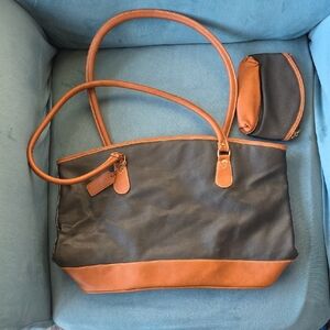 Elegant Brown and Black Tote Bag With Matching Accessory Bag